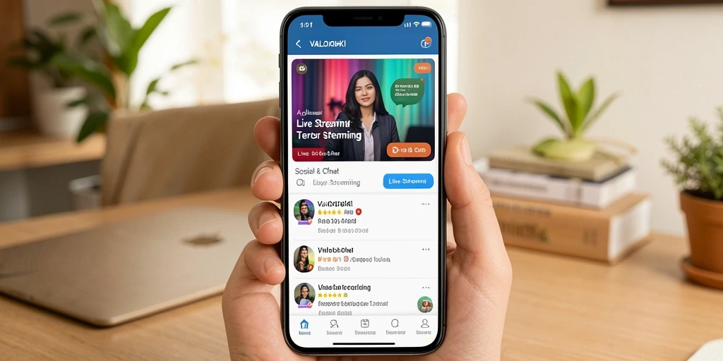 Tampilan antarmuka pengguna VALOHOKI saat Live Streaming yang interaktif.